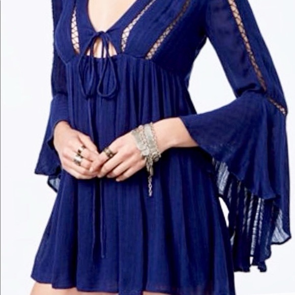 Free People Romeo Navy Bell Sleeve Dress - Picture 2 of 9